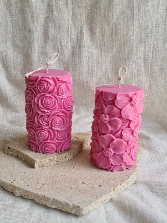 Daisy & Rose Flower Pillar Candle Bundle